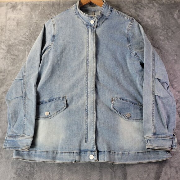 LOGO by Lori Goldstein Womens Denim Jacket 6 LightWash ZipUp Front Heavy Utility - Picture 1 of 11